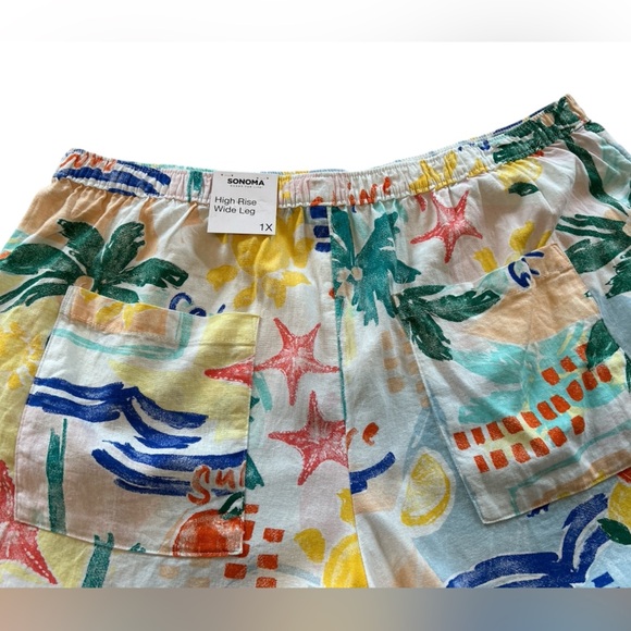 Sonoma Women’s Oversized Plus Size 1X Wide Leg Cropped Linen Blend Pants Pull On - Picture 5 of 10